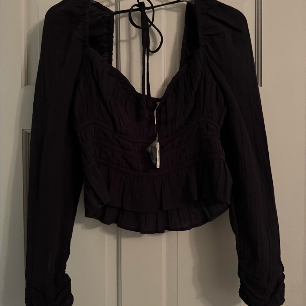 Free People Black Long Sleeve Blouse
